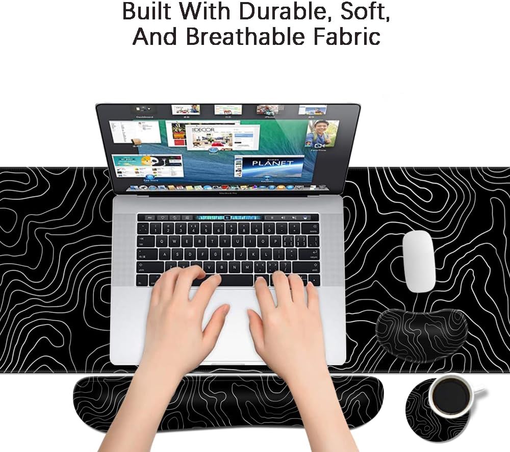 MIBITRI Keyboard Mouse Pad Set, Extended Gaming Mouse Pad+Ergonomics Keyboard Wrist Rest Support, Memory Foam, Easy Typing Pain Relief, 4Pcs XXL Ultra Thick Desk Mat, Enchanted Bookshelf