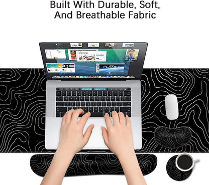 MIBITRI Keyboard Mouse Pad Set, Extended Gaming Mouse Pad+Ergonomics Keyboard Wrist Rest Support, Memory Foam, Easy Typing Pain Relief, 4Pcs XXL Ultra Thick Desk Mat, Enchanted Bookshelf