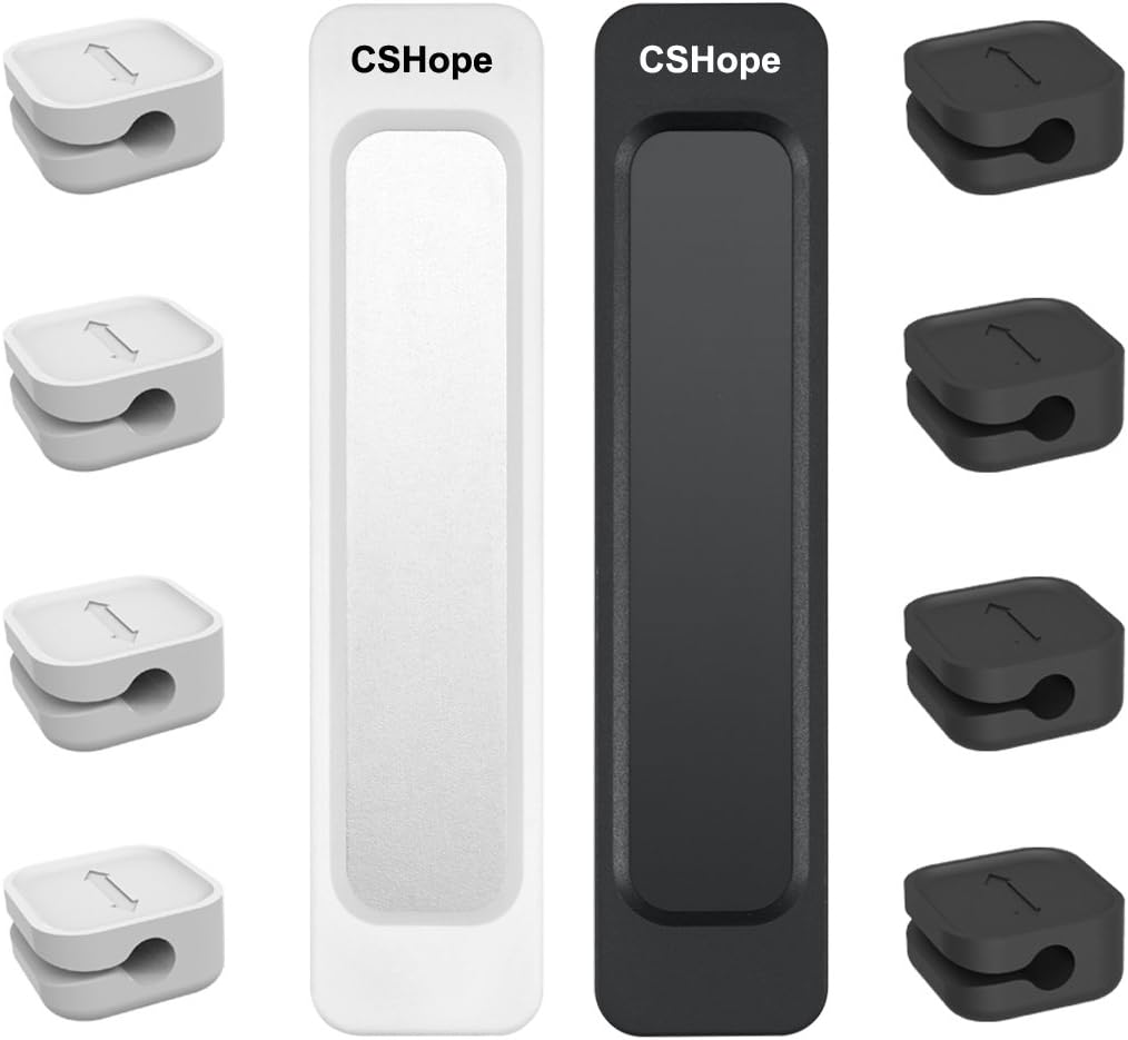 Magnetic Cable Organizer, Desktop Cable Holder Multipurpose with 8 Clips, Magnetic Cable Clips Organizer, Cord Management for All Wires (2 Pack, Black and White)