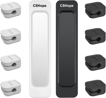 Magnetic Cable Organizer, Desktop Cable Holder Multipurpose with 8 Clips, Magnetic Cable Clips Organizer, Cord Management for All Wires (2 Pack, Black and White)
