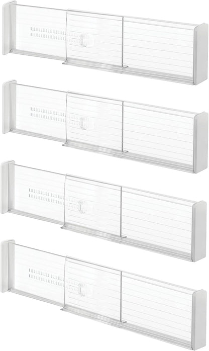 iDesign Plastic Adjustable Deep Drawer Divider, Kitchen, Dresser, Desk, Bathroom and More, The Linus Collection – Set of 2, Expandable 13.25” – 20.75”, Clear