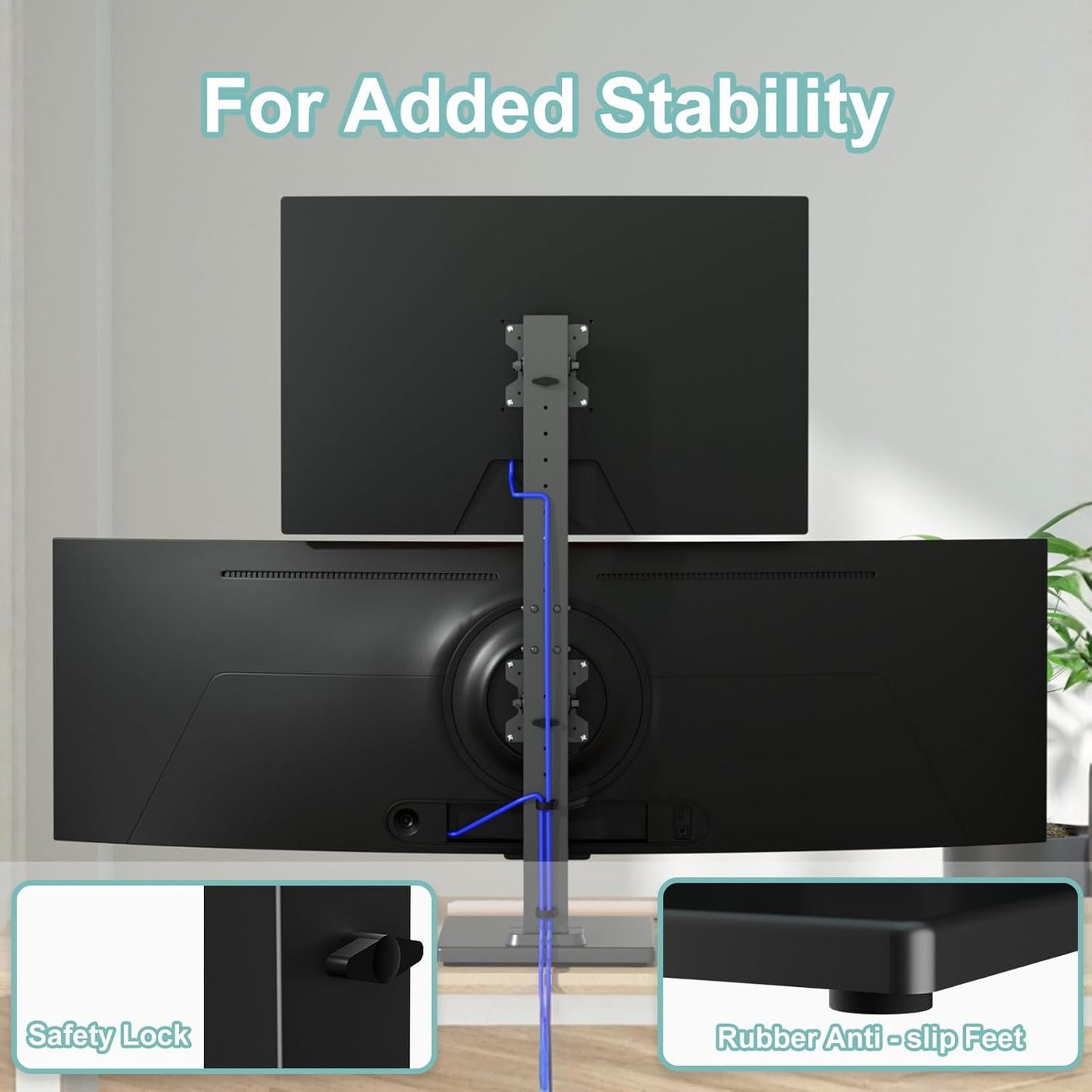 Suptek Single LCD Computer Monitor Free-Standing Desk Stand Mount Riser for 13 Inch to 43 Inch Screen with Swivel, Height Adjustable, Rotation, 50, 75, 100mm VESA Base Stand, Black