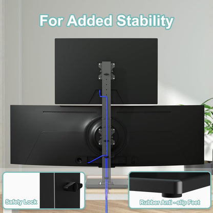 Suptek Single LCD Computer Monitor Free-Standing Desk Stand Mount Riser for 13 Inch to 43 Inch Screen with Swivel, Height Adjustable, Rotation, 50, 75, 100mm VESA Base Stand, Black
