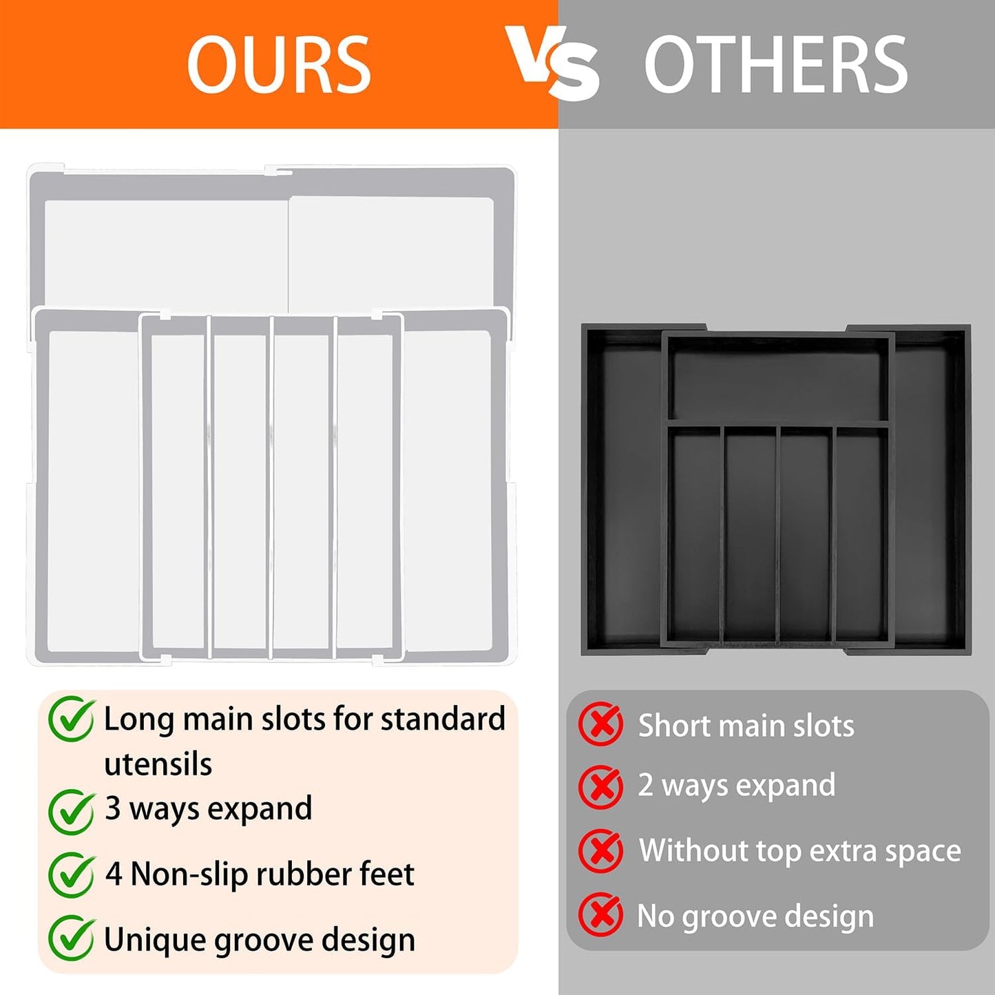 Spaclear Silverware Organizer - Expandable Kitchen Drawer Organizer, Utensil Drawer Organizer, Adjustable Plastic Flatware and Cutlery Holder, Kitchen Organizers Storage for Forks Knives, Black