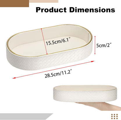 Hipiwe Perfume Trays PU Leather Vanity Tray for Dresser Bathroom Valet Trays Oval Desk Tray Jewelry Dish Holder Decorative Catchall Trays Nightstand Organizer, Beige