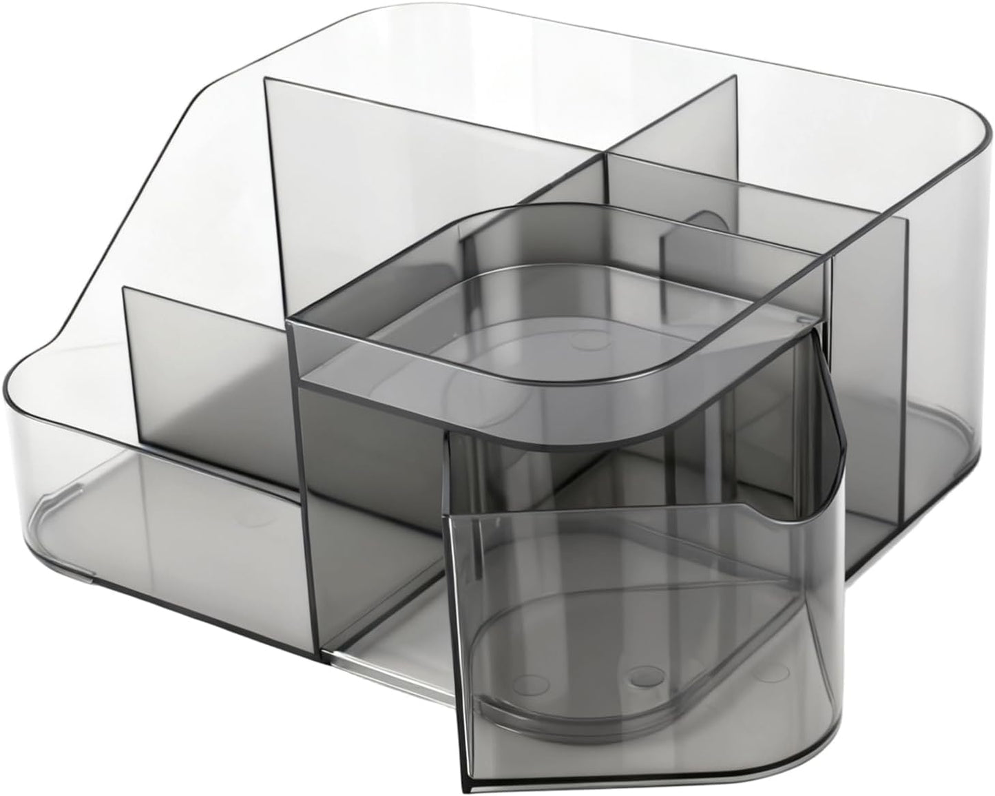 BQAN Transparent Acrylic Nail Desk Organizer with Spinning Drawer, Drill & Brush Holder, Desktop Manicure Tool Storage for Nail Techs, Makeup, Skin Care (Black) - Professional Salon or Home Use