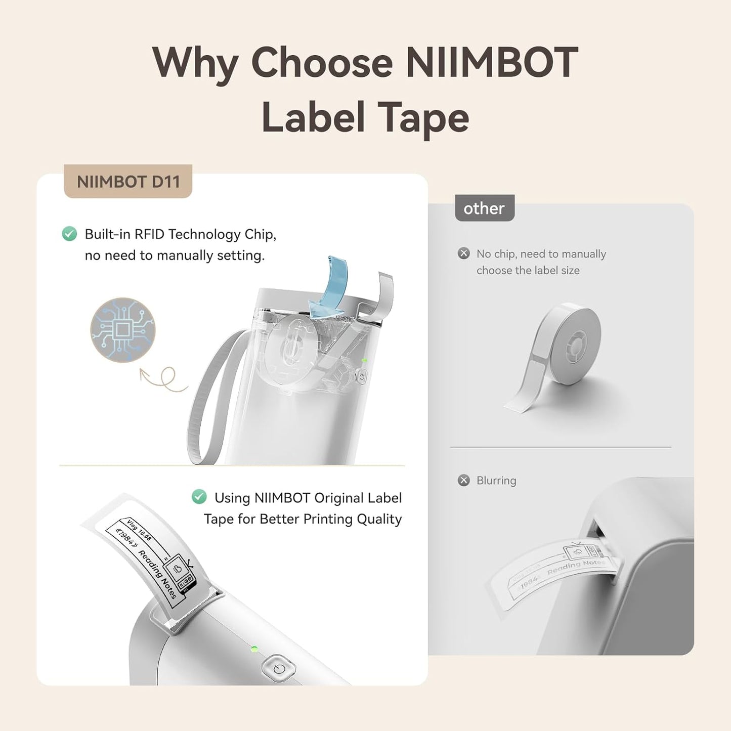 NIIMBOT D11 Label Tape D110 Label Maker Papers 3Rolls Cable Labels, Self-Adhesive Labeling Tape 0.47" X 4.29" (12 X 109mm) Cable Label Refills for Home Office Circuit Box, 195 Labels/3Rolls, White