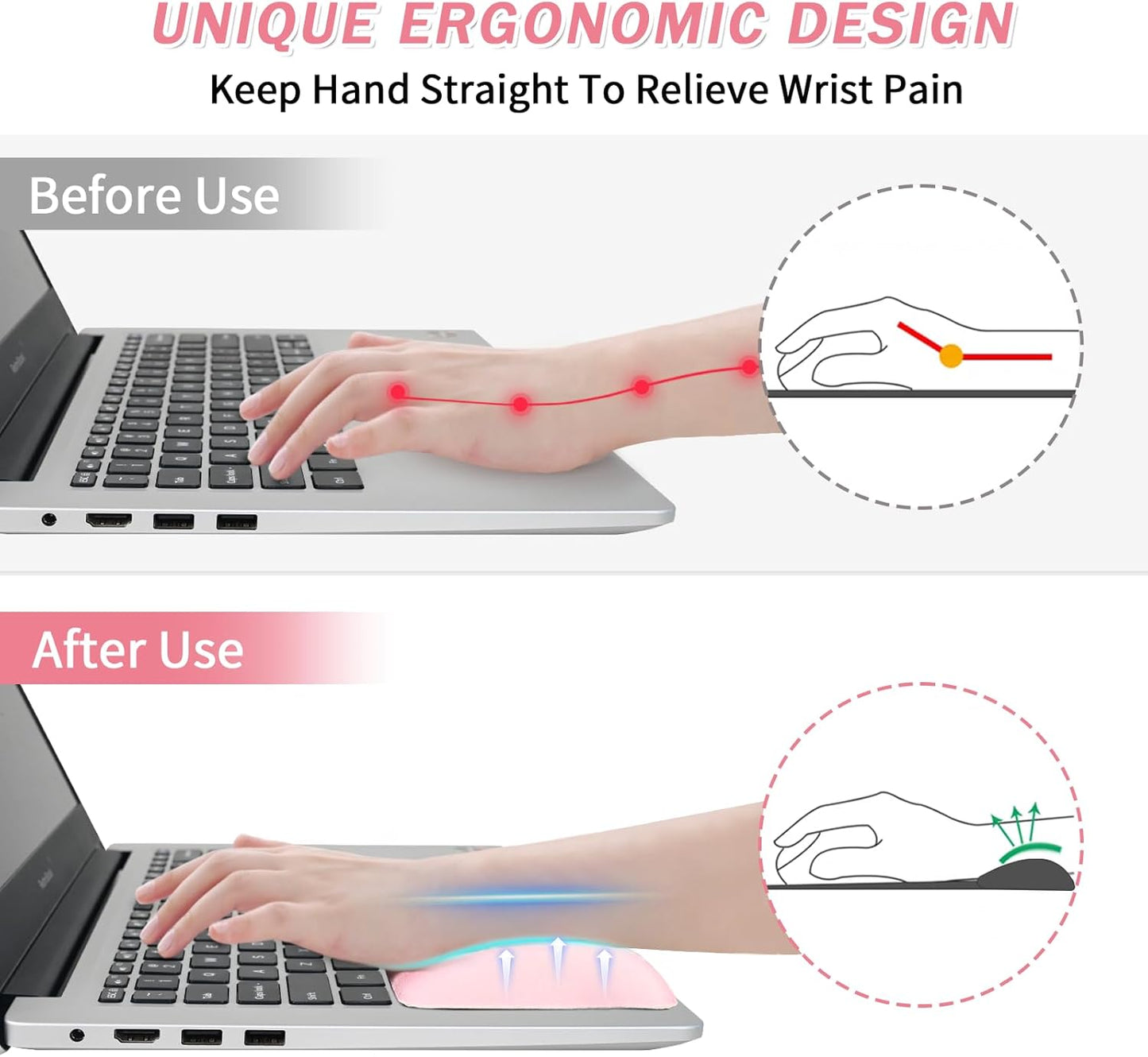 VAGAU Wrist Rests for Laptop, Wrist Support for Keyboard and Mouse, Ergonomic Memory Foam Wrist Pads for Laptop, Office, Computer, Comfortable Typing Wrist Pain & Carpal Tunnel Relief (Black)