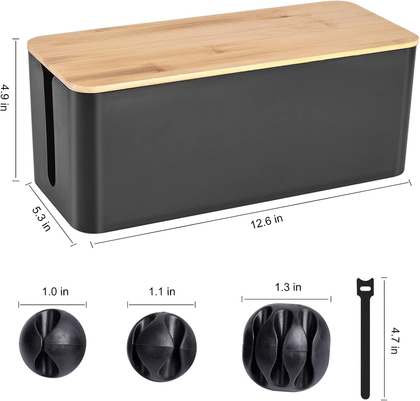 Cable Management Box - Wooden Style Large Cord Organizer to Hide Wires & Power Strips | Desk Computer Cable Organizer | Safe ABS Material | 16" (L) x 6.2" (W) 5.3" (H) | for Home & Office - Black