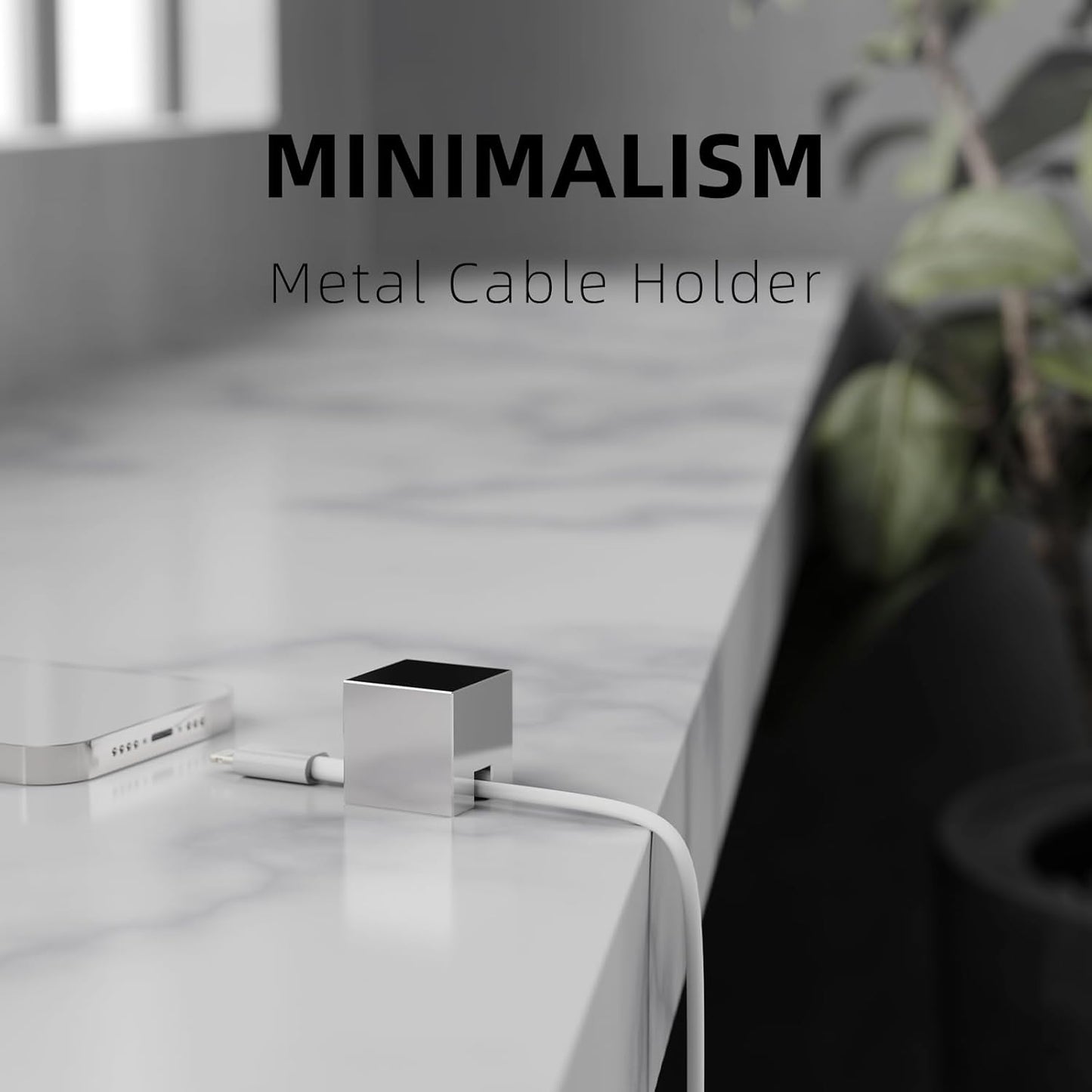 Metal Cord Holder, Weighted Cable Organizer or Management, Heavy Wire Keeper for Nightstand, Desk, Bedside Table - N2U Cube Cords Strap for Lightning, USB-C Phone Charger Cables (Silver - 1 PCS)