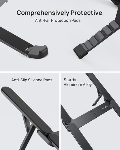SODI [Ultra Compact] Foldable & Portable Laptop Stand for Desk, Lightweight Tablet Stand for Business Travel, Library, Cafe, 6 Level Height Ergonomic Aluminum Computer Holder for 10-16" Laptops