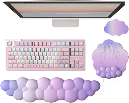 Cloud Wrist Rest Keyboard Pink Mouse Pad Set with Wrist Rest Ergonomic Wrist Pad Memory Foam Non-Slip Base Cute Gradient Wrist Support for Computer Laptop Gaming Home Office Relief Typing Pain