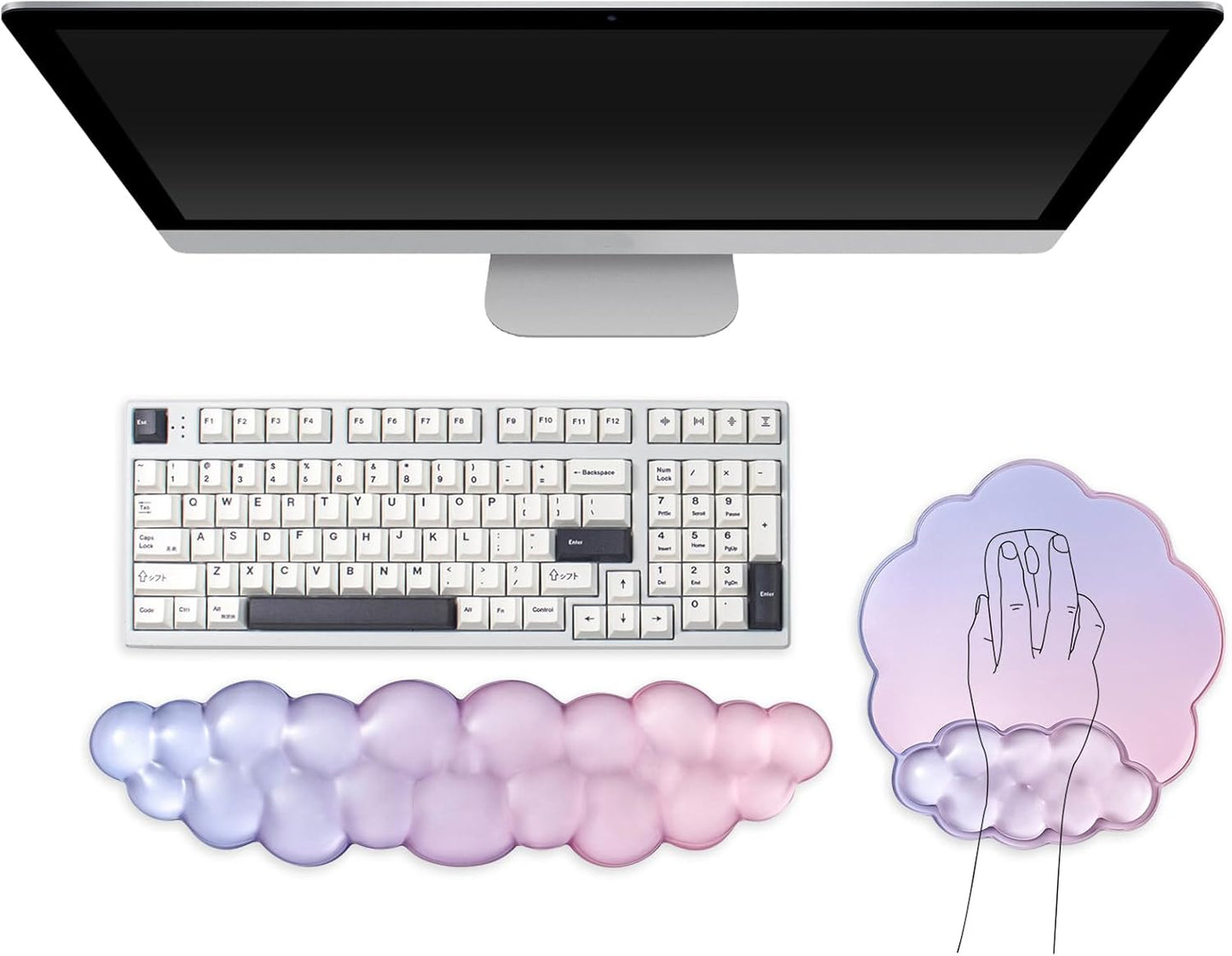 Gel Wrist Rest and Cloud Mouse Pad Support for Keyboard and Mouse - Ergonomic Pink Keyboard Wrist Pad Set for Typing Pain Relief/Computer/Laptop/Gaming/Home/Office (Cloud Shape, Gradient Blue Pink)