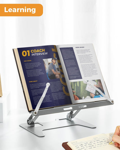 Honagu Adjustable Laptop Stand for Desk, Metal Foldable Laptop Riser, Portable Desktop Book Stand Holder, Ergonominc Computer Notebook Stand Compatible with 10-15.6” Laptops (Silver)