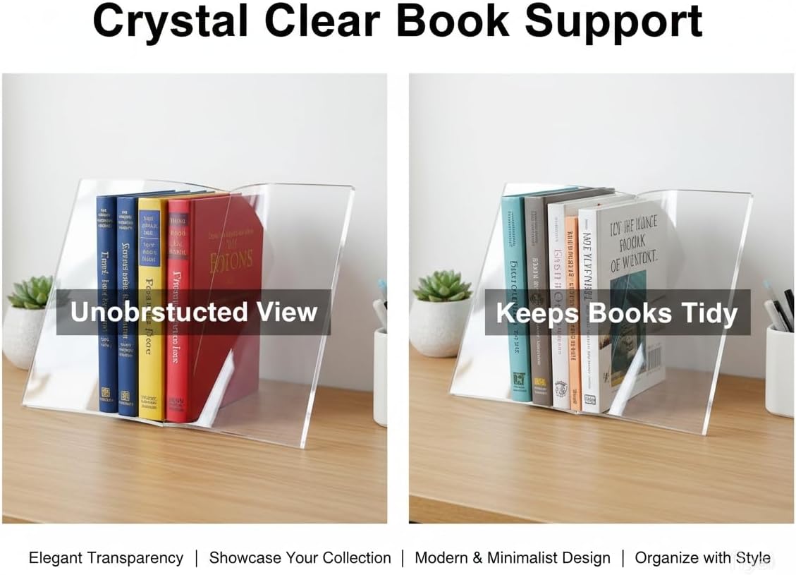 Acrylic Book Stand-Open and Closed Bookstand for Display Stand and Reading Coffee Table-Magazine and Book Holder-for Recipe Cookbooks,Documents,Textbook,Art Books,Bibles,Easel-Home and Office-Black