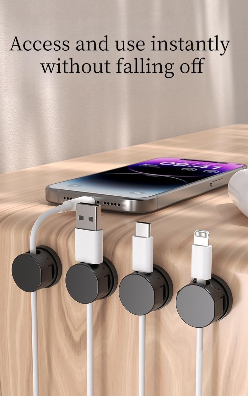 8 Pack Magnetic Cable Organizer [1s Lock] Spring Cable Management Clips, Desktop Cable Management Clips, Cord Holder for Office Desk, Black and White, Strong Magnet Wire Clips (Black)