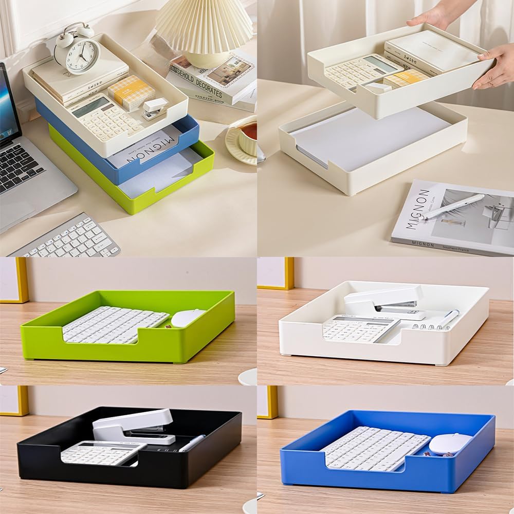 Letter-Size Tray, Desk Drawer Organizer, A4 Plastic Paper Tray, Plastic Paper Holder File Organizer for Office, School, Home Storage (Off-White)