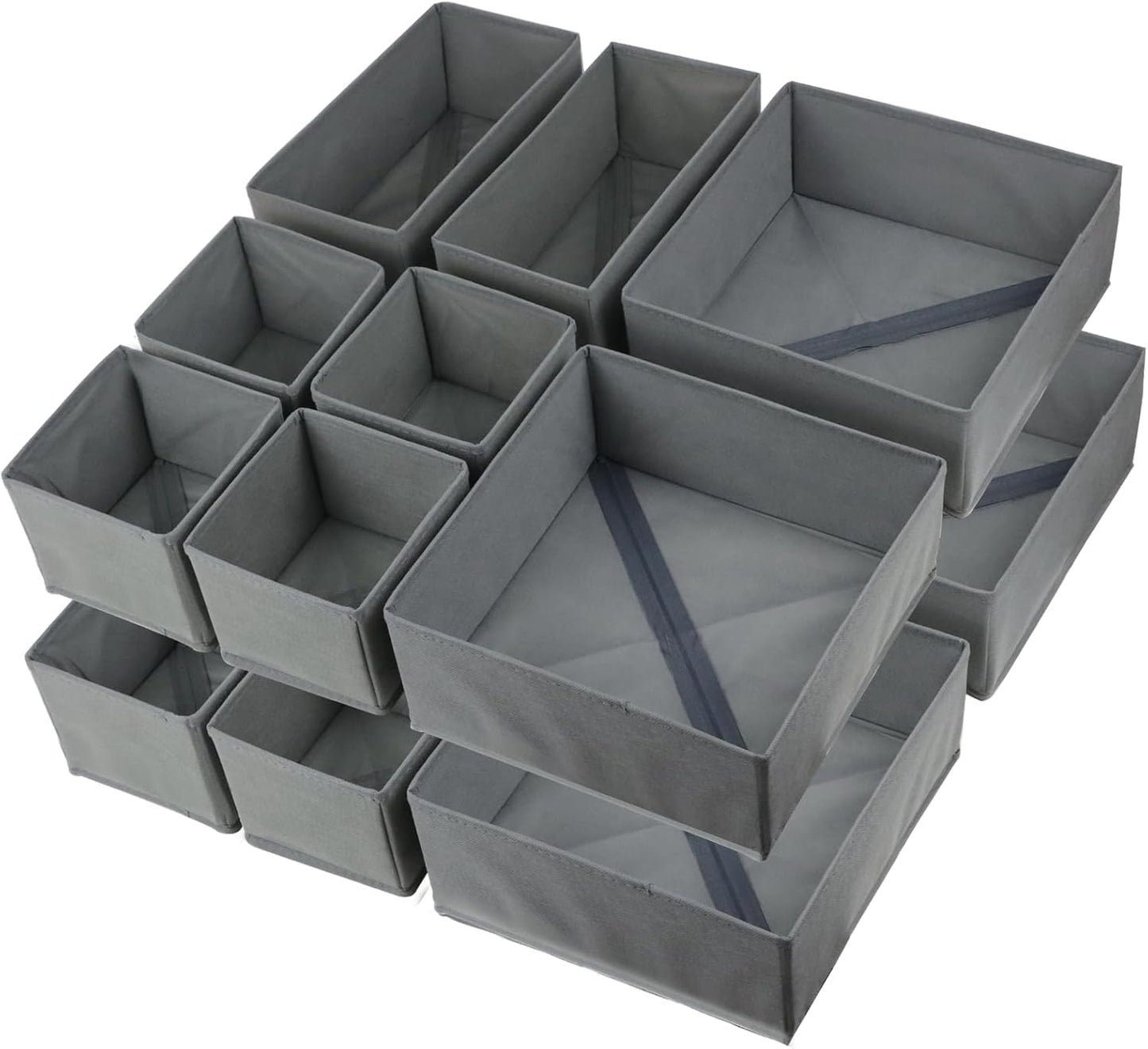 Fordonral 12 Pack Drawer Organizer Clothes, Foldable Fabric Dresser Organizer Closet Organizers and Storage Box for Underwear,Folded Clothes,Baby Clothing,Socks,Bra,Towels,Ties(12 Pack,Gray)