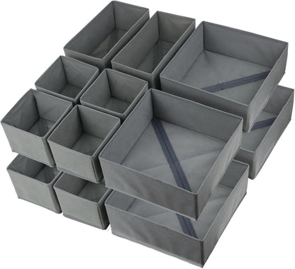Fordonral 12 Pack Drawer Organizer Clothes, Foldable Fabric Dresser Organizer Closet Organizers and Storage Box for Underwear,Folded Clothes,Baby Clothing,Socks,Bra,Towels,Ties(12 Pack,Gray)