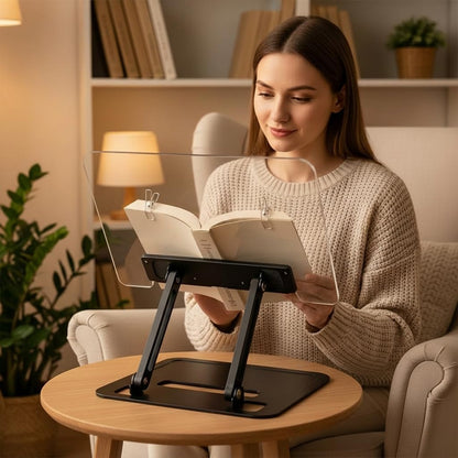 Acrylic Adjustable Book Stand, Reading Stand with Lift Design, High-Density Alloy Desktop Document Holder for Document Recipe, Cookbook, Music Book (Silver)
