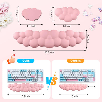 JIKIOU Upgrade Leather Cloud Keyboard Wrist Rest, Cloud Wrist Rest with Non-Slip PU Base, Comfortable Memory Foam Wrist Rest for Computer Laptop Mac Gaming Office and Pain Relief Christmas Wish Gift