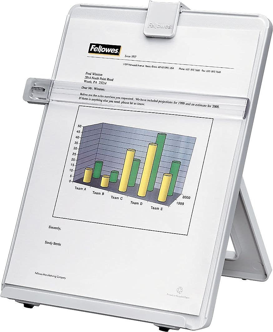 Fellowes 21103 Non-Magnetic Desktop Copyholder, Plastic, 125 Sheet Capacity, Platinum