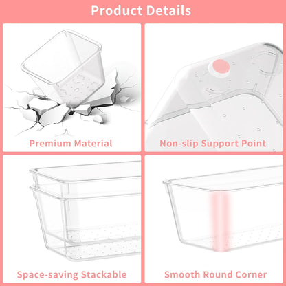 25 PCS Plastic Drawer Organizer Set, 4-size Clear Bathroom and Vanity Desk Drawer Organizer Trays, Non-Slip Versatile Storage Bins for Makeup Jewelry Office Kitchen Gadgets
