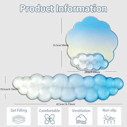Gel Wrist Rest and Cloud Mouse Pad Support for Keyboard and Mouse - Ergonomic Pink Keyboard Wrist Pad Set for Typing Pain Relief/Computer/Laptop/Gaming/Home/Office (Cloud Shape, Gradient Blue Pink)