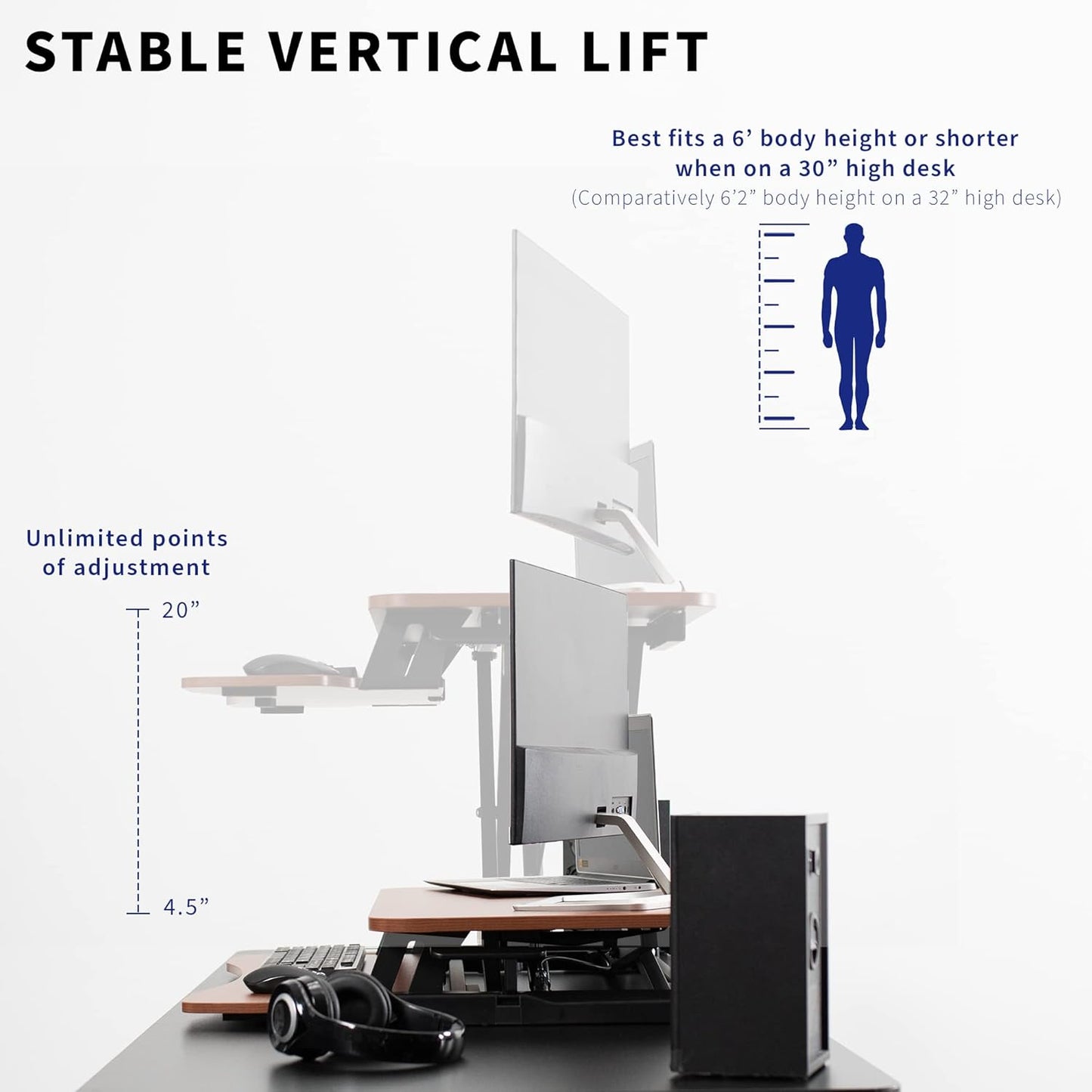 VIVO 26 inch Desk Converter, K Series, Height Adjustable Sit to Stand Riser, Dual Monitor and Laptop Workstation with Keyboard Tray, Black, DESK-V026KB