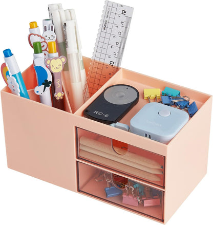 LETURE Office Desk Organizer with drawer, Office Supplies and Desk Accessories, Business Card/Pen/Pencil/Mobile Phone/Stationery Holder Storage Box (White)