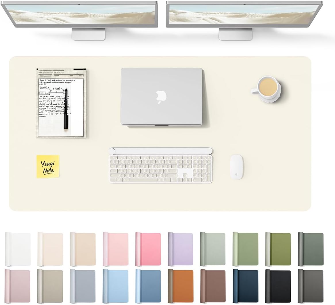 YSAGi Leather Desk Protector, Office Mat, Large Mouse Mat, Non-Slip PU Leather Blotter, Laptop Pad, Waterproof Writing Pad for Office and Home (Light Pink, 23.6" x 13.8") - Colors A