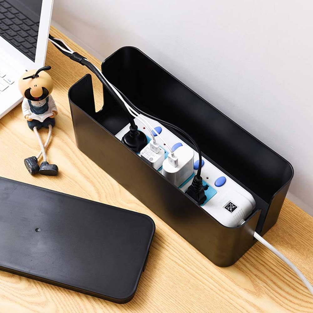 [Set of Three] Cable Management Boxes Organizer, Large Storage Wires Keeper Holder for Desk, TV, Computer, USB Hub, System to Cover and Hide & Power Strips & Cords (Black)