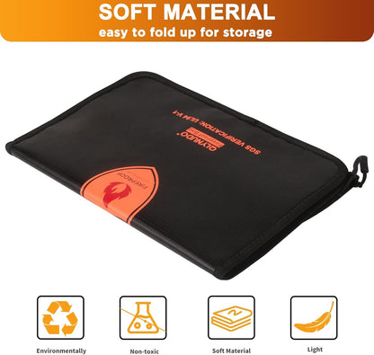 Fireproof Document Bag - Waterproof Fireproof Money Bag with Zipper for Cash/Important Documents/Valuables (Seal Protection), 15x11" (A4 Size), Fire Safe Envelope Bag with Reflective Strip