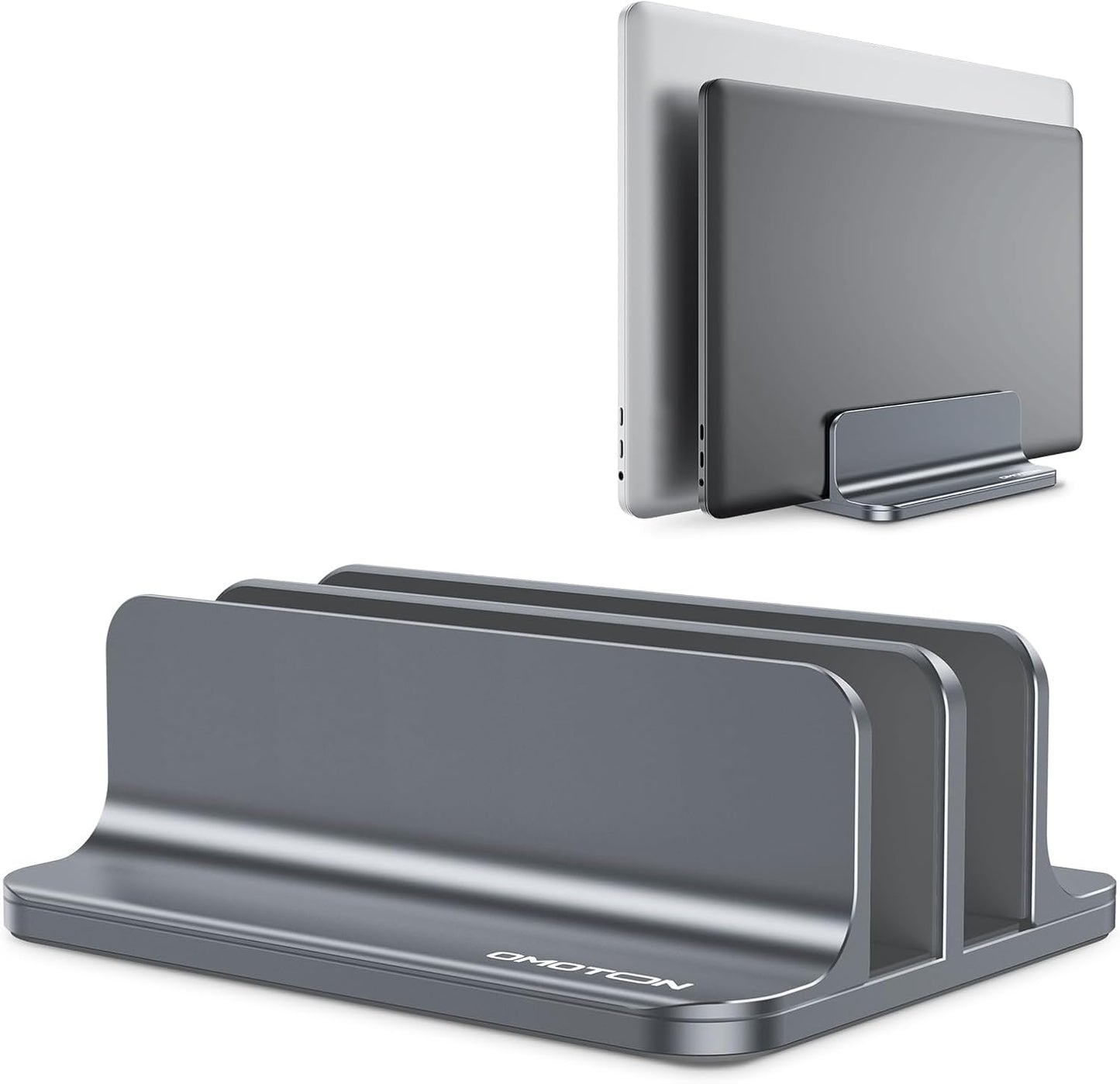 OMOTON Vertical Laptop Stand [Updated 3-Slots Version], Desktop Aluminum Mac Book Stand with Adjustable Dock Size, Fits All Mac Book, Chrome Book and Gaming Laptops (Up to 17.3 inch), Starlight
