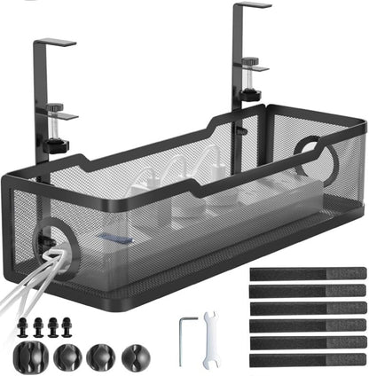 Under Desk Cable Management Tray with Clamp – No Drill Wire Organizer for Office & Home, Cord Management Box – No Damage to Desk