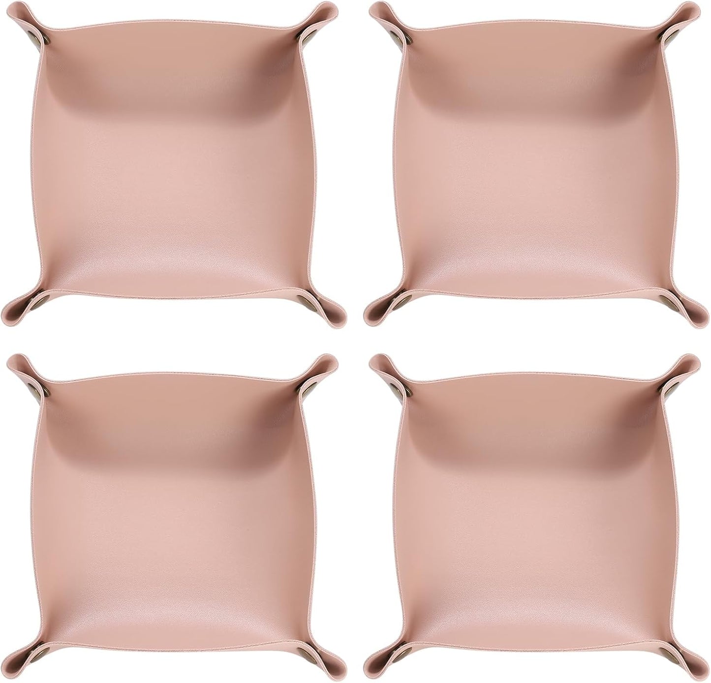 HARFINGTON 4pcs PU Leather Valet Tray Unisex Folding Small Catchall Tray Portable Entryway Table Tray Nightstand Bedside Desk Tray for Key Wallet Watch Coin Jewelry Dice, Pink