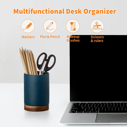 Pen Holder for Desk, Ceramic Pencil Organizer & Makeup Brush Holder, Office Decor and Desk Accessories，Perfect Office Organization,Teacher Supplies (White, Set / 1)