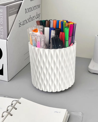 Lebenrich Rotating Pen Holder for Desk, 5 Slots Unique White Desk Organizer Easthetic Desktop Supplies and Accessories for Women Girls, Pencil Cup Caddy for Office Home Art Supply