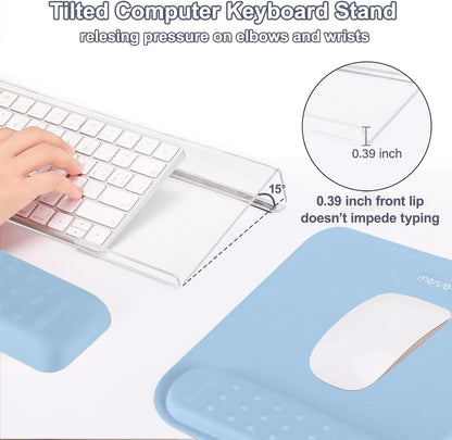 MOSISO Computer Keyboard Stand&Wrist Rest Support for Keyboard &Mouse Pad Set, Ergonomic Massage Wrist Rest Set, Easy Typing Working Acrylic Clear Stand for Office Home, Apricot