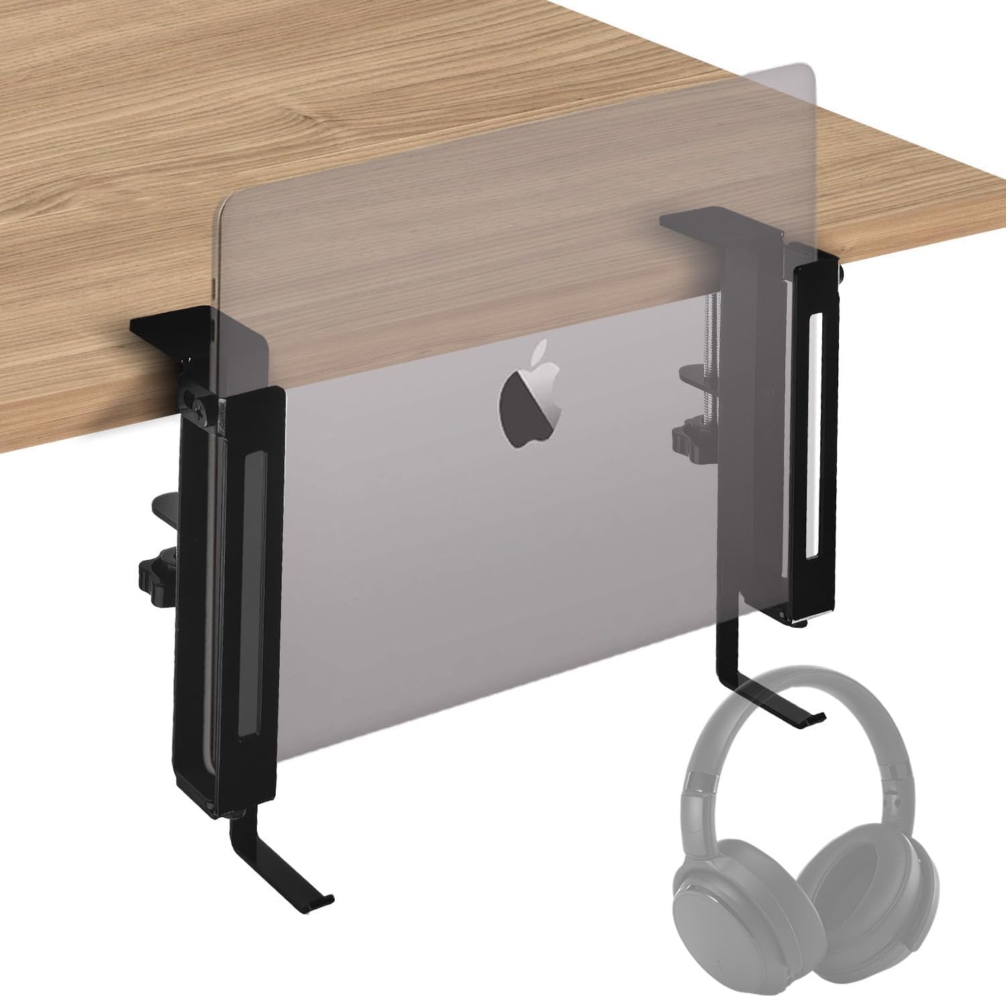 IFCASE Adjustable Desk Side Laptop Mount Holder with Headphone Hook, No Drill Desk Storage Organizer (White)