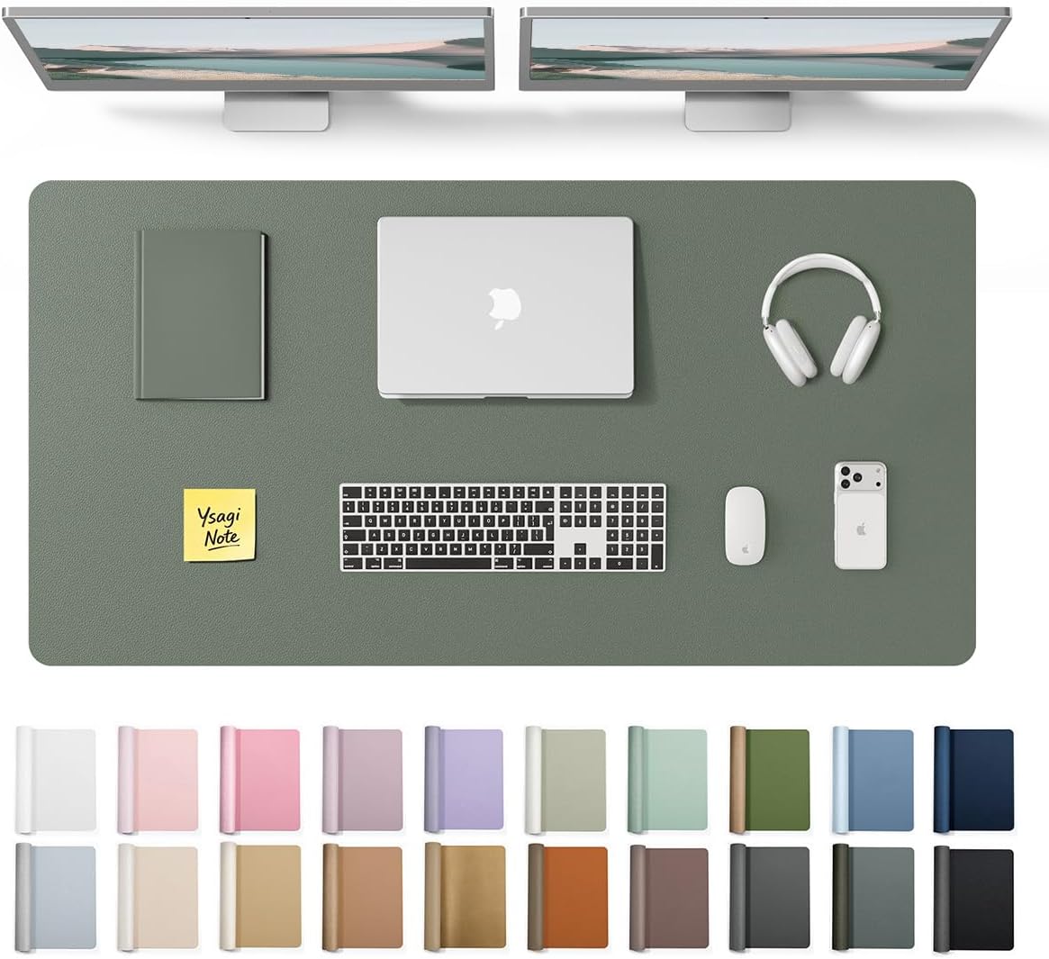 YSAGi Leather Desk Protector, Office Mat, Large Mouse Mat, Non-Slip PU Leather Blotter, Laptop Pad, Waterproof Writing Pad for Office and Home (Light Pink, 23.6" x 13.8") - Colors A