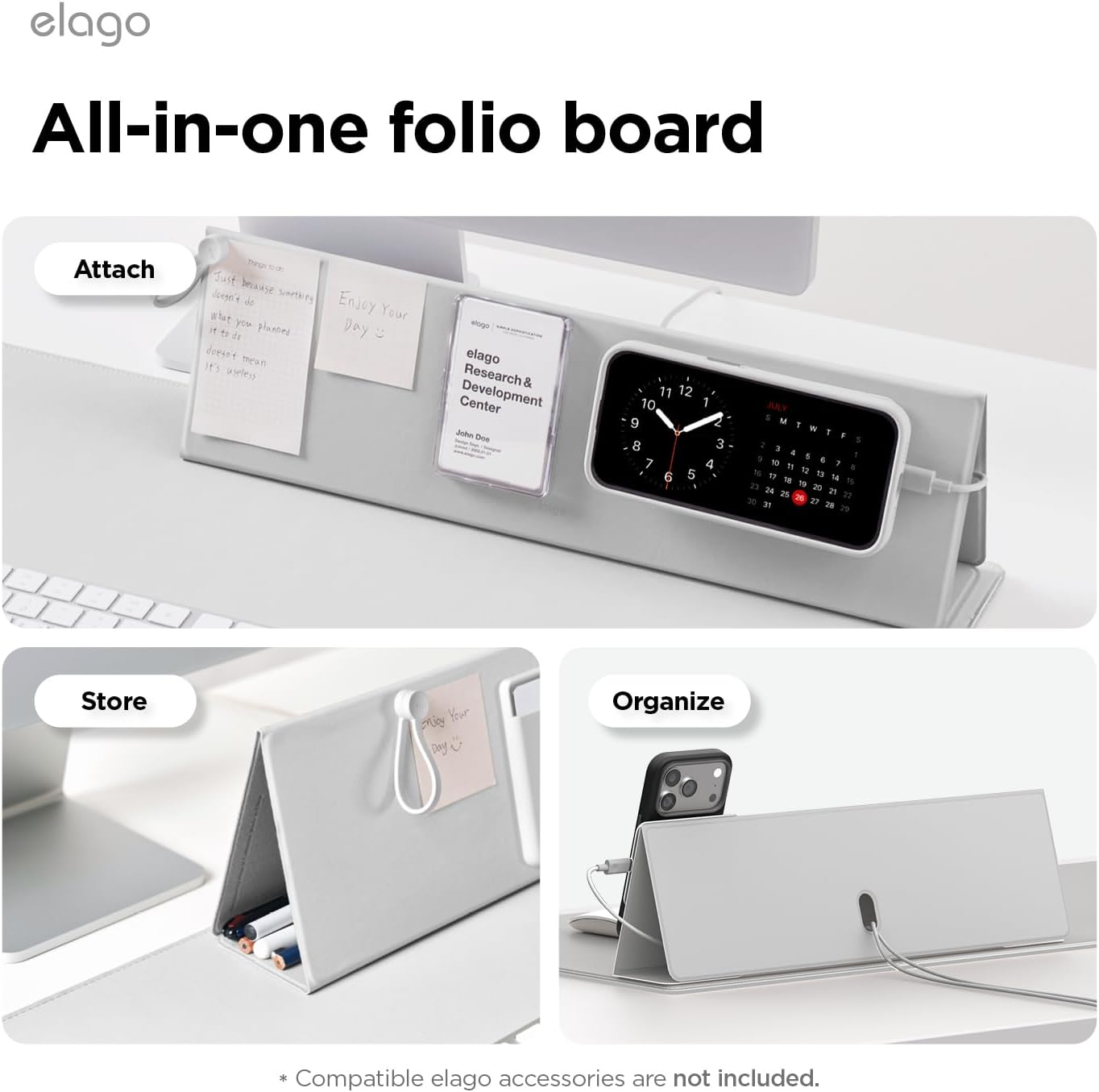 elago Smart Magnetic Desk Mat Folio Board Compatible with All Magnetic Products Clean Organized Desk for Office and Home (Microfiber Leather-Stone)