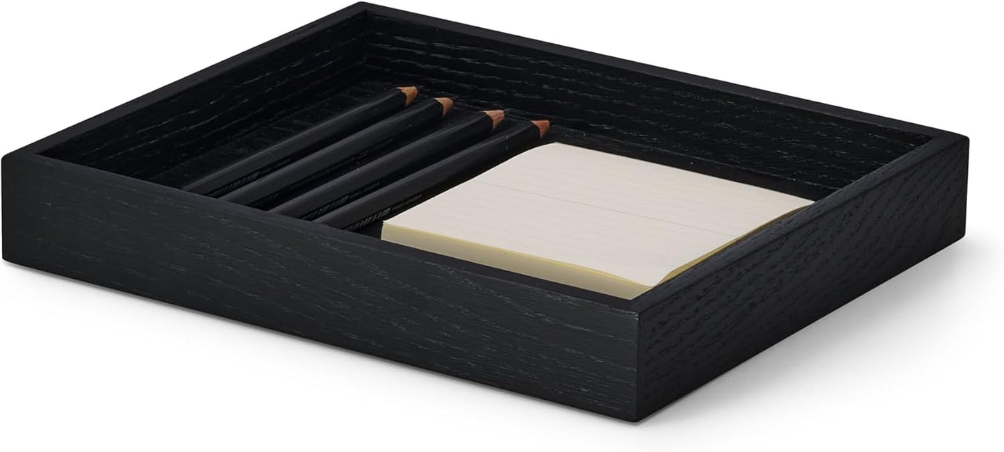 OAKYWOOD Valet Tray Bundle – Solid Wood Desk Organizer – Document, Phone & Tablet Tray – Perfect for Office, Home, or School – Black