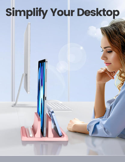 Vaydeer Vertical Laptop Stand Holder Organizer Plastic Adjustable Desktop Notebook Dock Space-Saving 3 in 1 for All MacBook Pro Air,Mac,HP,Dell,Microsoft Surface,Lenovo,up to 17.3 inches (Black)
