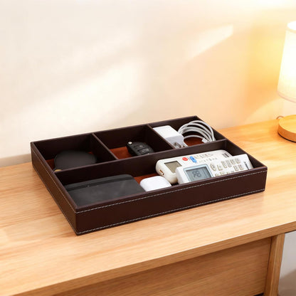 2 Pieces Faux Leather Valet Tray for Men, Stackable Jewelry Trays for Drawers, Mens Dresser Top Organizer for Key, Wallet, Sunglass, Watch, Coin, Phone, Nightstand Bedside Tray Brown