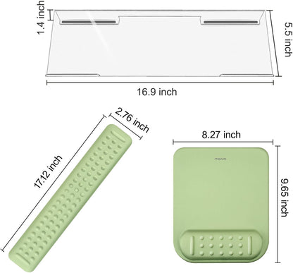 MOSISO Computer Keyboard Stand&Wrist Rest Support for Keyboard &Mouse Pad Set, Ergonomic Massage Wrist Rest Set, Easy Typing Working Acrylic Clear Stand for Office Home, Apricot