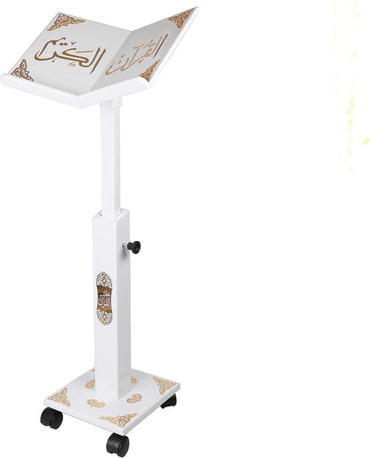 Prayer Book Holder Stand Ramadan Gift Rihal Rehal Wooden Carved Gift (Adjustable White)