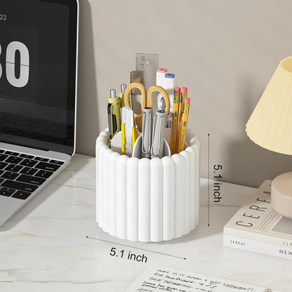 Anyoifax 360° Rotating Pen Holder 7 Slots Desk Organizer Removable Pencil Cup Plastic Art Supplies and Accessories Desktop Storage Box Caddy for Office, School, Home (White)
