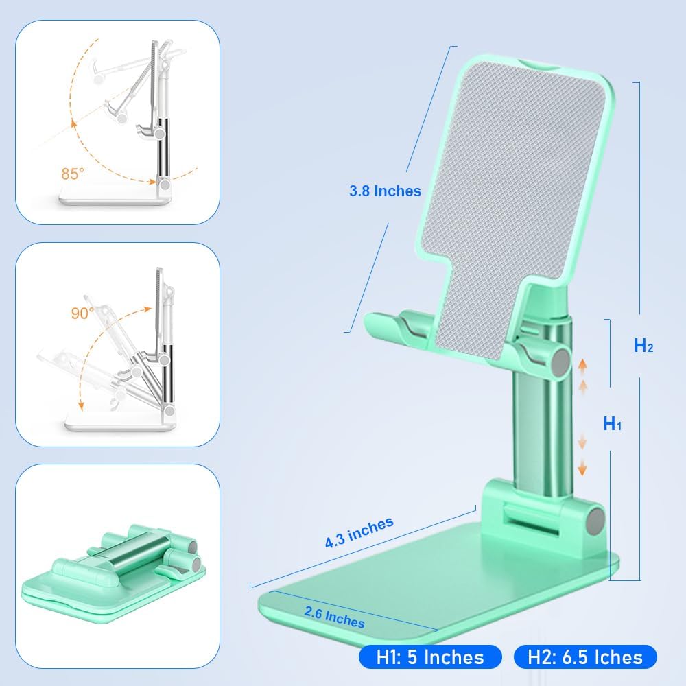 Cell Phone Stand, Angle Height Adjustable Cell Phone Holder with Silicon Pad for Desk Fully Forldable Mobile Phone Holder Compatible with All Mobile Phones, MT-6, (White)