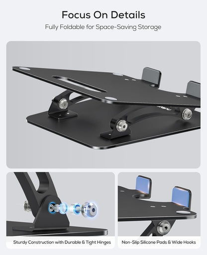 Nulaxy Ergonomic Adjustable Laptop Stand for Desk, Dual Foldable Computer Riser with Advanced Heat-Vent, Heavy-Duty Portable Notebook Holder for Posture Correction, Compatible with Mac 10-17" Laptops